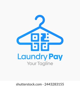 Illustration Vector Graphic Logo of Laundry Pay. Merging Concepts of a Hanger Fashion and QR Generation Code Shape. Good for Fashion Industry, Business Laundry, Boutique, Garment, Tailor and etc