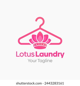 Illustration Vector Graphic Logo of Lotus Laundry. Merging Concepts of a Hanger Fashion and Lotus Shape. Good for Fashion Industry, Business Laundry, Boutique, Garment, Tailor and etc