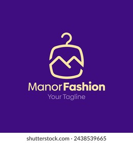 Ilustración Vector Gráfico Logo de Manor Fashion. Fusión de los conceptos de la moda Hanger y la forma inicial M. Bueno para la industria de la moda, lavandería de negocios, boutique, ropa, sastre y etc