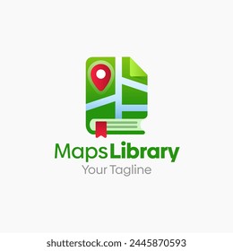 Ilustración Vector Logo gráfico de la Biblioteca de mapas. Fusión de conceptos de un libro y mapas buenos para la Educación, curso, aprendizaje, academia, etc