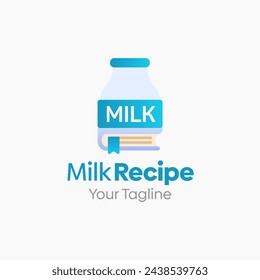 Illustration Vector Graphic Logo of Milk recipe. Merging Concepts of a Book and Bottle of Milk Shape. Good for Education, Course, Learning, Academy etc