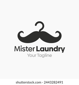 Illustration Vector Graphic Logo of Mister Laundry. Merging Concepts of a Hanger Fashion and moustache Shape. Good for Fashion Industry, Business Laundry, Boutique, Garment, Tailor and etc