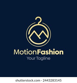 Illustration Vector Graphic Logo of Motion Fashion Circle with Initial M Alphabet Shape. Merging Concepts of a Hanger Fashion and ??. Good for Fashion Industry, Business Laundry, Boutique, Garment.