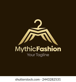 Illustration Vector Graphic Logo of Mythic Fashion. Merging Concepts of a Hanger Fashion and Initial M Alphabet with Wings Shape. Good for Fashion Industry, Business Laundry, Boutique, Garment, Tailor