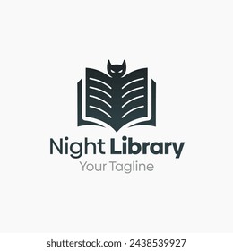 Illustration Vector Graphic Logo of Night Library. Merging Concepts of a Bat and Open Book shape. Good for Education, Magazine, Course, agency and etc