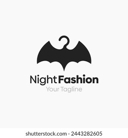 Ilustración Vector Logo gráfico de la moda nocturna. Fusión de los conceptos de la moda Hanger y la forma del murciélago animal. Bueno para la industria de la moda, lavandería de negocios, boutique, ropa, sastre y etc
