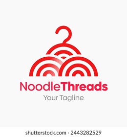 Illustration Vector Graphic Logo of Noodle Threads. Merging Concepts of a Hanger Fashion and Noodles. Good for Fashion Industry, Business Laundry, Boutique, Garment, Tailor and etc