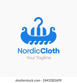 Illustration Vector Graphic Logo of Nordic Cloth. Merging Concepts of a Hanger Fashion and Viking Ship Shape. Good for Fashion Industry, Business Laundry, Boutique, Garment, Tailor and etc