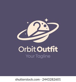 Illustration Vector Graphic Logo of Orbit Outfit. Merging Concepts of a Hanger Fashion and Orbit Planet Shape. Good for Fashion Industry, Business Laundry, Boutique, Garment, Tailor and etc