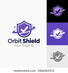 Illustration Vector Graphic Logo of Orbit Shield. Merging Concepts of a Orbit ring Planet and Shield Shape. Good for business, startup, company logo