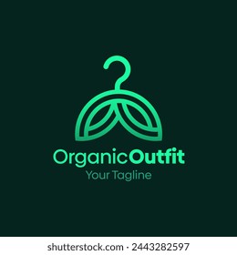 Illustration Vector Graphic Logo of Organic Outfit. Merging Concepts of a Hanger Fashion and Leaf line Shape. Good for Fashion Industry, Business Laundry, Boutique, Garment, Tailor and etc