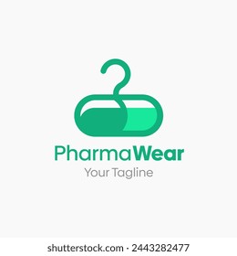 Illustration Vector Graphic Logo of Pharmacy Wear. Merging Concepts of a Hanger Fashion and Phil Pharmacy Shape. Good for Fashion Industry, Business Laundry, Boutique, Garment, Tailor and etc