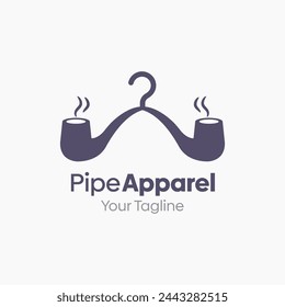 Illustration Vector Graphic Logo of Pipe Apparel. Merging Concepts of a Hanger Fashion and Pipe Shape. Good for Fashion Industry, Business Laundry, Boutique, Garment, Tailor and etc