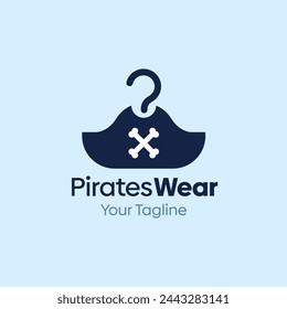 Illustration Vector Graphic Logo of Pirate Wear. Merging Concepts of a Hanger Fashion and Pirate Hat Shape. Good for Fashion Industry, Business Laundry, Boutique, Garment, Tailor and etc