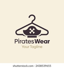 Illustration Vector Graphic Logo of Pirates Wear. Merging Concepts of a Hanger Fashion and Pirates Hat Shape. Good for Fashion Industry, Business Laundry, Boutique, Garment, Tailor and etc