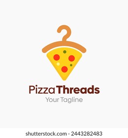 Illustration Vector Graphic Logo of Pizza Thread. Merging Concepts of a Hanger Fashion and Slice of Pizza Shape. Good for Fashion Industry, Business Laundry, Boutique, Garment, Tailor and etc