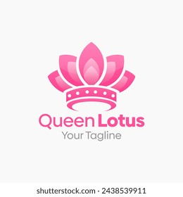 Ilustración Vector Gráfico Logo de Queen Lotus. Combinación de los conceptos de corona de reina y forma de loto. Bueno para la floristería, agencia y etc