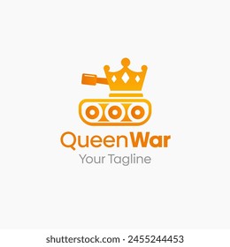 Illustration Vector Graphic Logo of Queen War. Merging Concepts of a Crown and Tank. Good for Game, organization, group