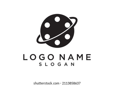 logotipo gráfico vectorial ilustrativo de película de rollo y planeta espacial