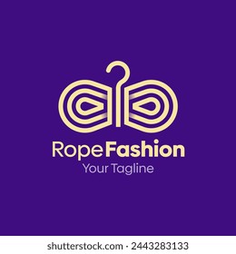 Ilustración Vector Logo gráfico de la moda de cuerda. Fusión de los conceptos de una forma de colgador y de cuerda. Bueno para la industria de la moda, lavandería de negocios, boutique, ropa, sastre y etc