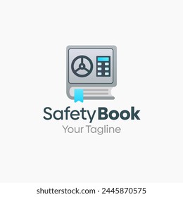 Ilustración Vector Logo gráfico de caja de seguridad. Fusión de los conceptos de libro y caja de seguridad. Bueno para la Educación, curso, aprendizaje, academia, etc