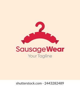 Ilustración Vector Gráfico Logo de Sausage Wear. Fusión de los conceptos de una forma de colgante y una forma de salchicha. Bueno para la industria de la moda, lavandería de negocios, boutique, ropa, sastre y etc