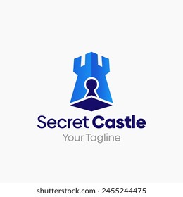 Ilustración Vector Logo gráfico del Castillo Secreto. Fusión de los conceptos de un candado y el Castillo de Fort. Bueno para el juego, organización, grupo