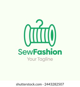 Illustration Vector Graphic Logo of Sew Fashion. Merging Concepts of a Hanger Fashion and skein of thread Shape. Good for Fashion Industry, Business Laundry, Boutique, Garment, Tailor and etc