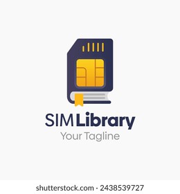 Illustration Vector Graphic Logo of Sim Library. Merging Concepts of a Book and Sim Card Shape. Good for Education, Course, Learning, Academy etc