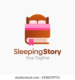 Illustration Vector Graphic Logo of Sleeping Story. Merging Concepts of a Book and mattress Shape. Good for Education, Course, Learning, Academy etc