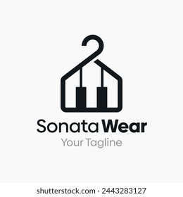 Illustration Vector Graphic Logo of Sonata Wear. Merging Concepts of a Hanger Fashion and Piano Shape. Good for Fashion Industry, Business Laundry, Boutique, Garment, Tailor and etc