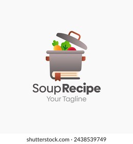 Illustration Vector Graphic Logo of Soup Recipe. Merging Concepts of a Book and pan with Vegetable Soup. Good for Education, Course, Learning, Academy etc