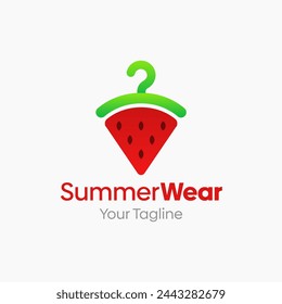 Illustration Vector Graphic Logo of Summer Wear. Merging Concepts of a Hanger Fashion and Summer Watermelon Shape. Good for Fashion Industry, Business Laundry, Boutique, Garment, Tailor and etc