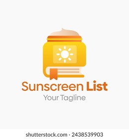 Illustration Vector Graphic Logo of Sunscreen List. Merging Concepts of a Book and Sunscreen Tube Shape. Good for Education, Course, Learning, Academy etc