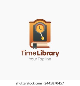 Ilustración Vector Logo gráfico de la Biblioteca del tiempo. Fusión de conceptos de libro y muro de tiempo. Bueno para la Educación, curso, aprendizaje, academia, etc