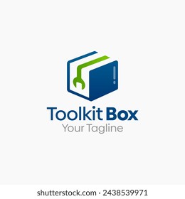 Illustration Vector Graphic Logo of Tool Box. Merging Concepts of a wrench and Box Shape. Good for Cargo industry, transportation, civil engineering and etc