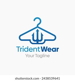 Ilustración Vector Gráfico Logo de Trident Wear. La fusión de los conceptos de una forma de hanger y el mito del tridente. Bueno para la industria de la moda, lavandería de negocios, boutique, ropa, sastre y etc