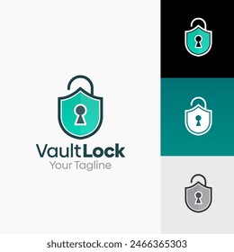 Illustration Vector Graphic Logo of Vault Lock. Merging Concepts of a padlock and Shield Shape. Good for business, startup, company logo