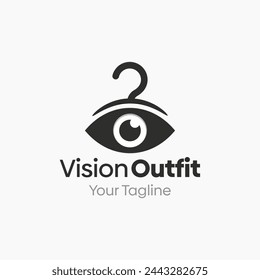 Illustration Vector Graphic Logo Vision Outfit. Merging Concepts of a Hanger Fashion and Eye Vision Shape. Good for Fashion Industry, Business Laundry, Boutique, Garment, Tailor and etc