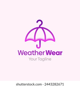 Ilustración Vector Gráfico Logo de Weather Wear. Fusión de los conceptos de una forma de colgador y forma de paraguas. Bueno para la industria de la moda, lavandería de negocios, boutique, ropa, sastre y etc