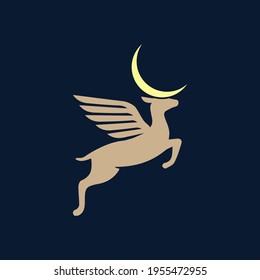 illustration vector graphic of logo of a winged deer with crescent moon horns