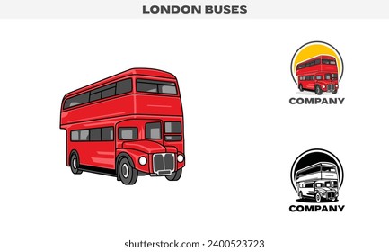 Illustration vector  graphic of London Bus, colorful and black and white color variation,  Logo Badge Template vector