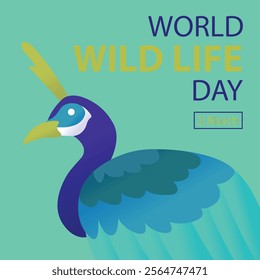 illustration vector graphic of lone peacock,perfect for international day, world wild life day, celebrate, greeting card, etc.