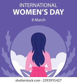 illustration vector graphic of long-haired woman wearing a dress from behind, perfect for international day, international women's day, celebrate, greeting card, etc.