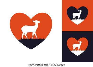 Logo del Vector de Ilustración Gráfica del Deer de Amor. Perfecto para uso en un refugio para animales