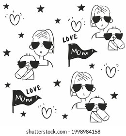 Illustration Vector Graphic Of Love Mom , Perfect For Background, Fabric Or Object Pattern, Printing ,warping, Textile Etc.