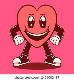 Illustration vector graphic of LOVE RETRO CARTOON CHARACTER for apparel design merchandise, such as logos on product packaging