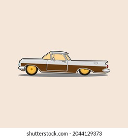 Illustration Vector Graphic Of Low Rider Car Pick Up Truck Vintage Retro, Good For Automotive Enthusiast