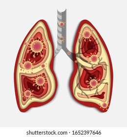 ilustración vectorial de pulmón infectado por virus con efecto de papeleo, perfecto para fondo, banner, símbolo, etc