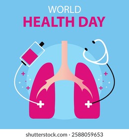 illustration vector graphic of lung organs with a stethoscope and blood transfusion, perfect for international day, world health day, celebrate, greeting card, etc.